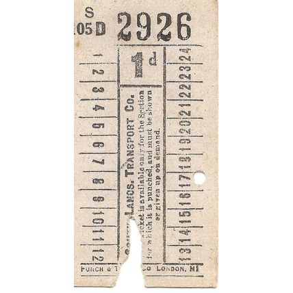 Bell Punch Ticket issued by South Lancashire Transport Co. Ltd. - 1d. Value