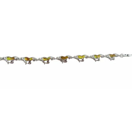 Galloping Horse Linked Bracelet Yellow Dyed Paua Shell 18 CM Ladies Jewellery
