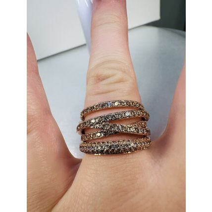 Ring Bomb Party Sz8 RBP Colorless Gem Clusters Rose Gold P Band Costume Jewelry