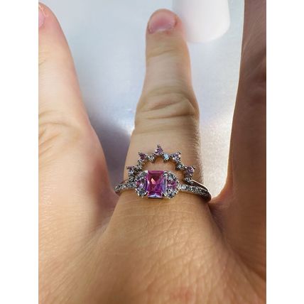 Ring Bomb Party Sz9 RBP Brilliant Pink Gem & Pink Crown Accents Rhodium Pl