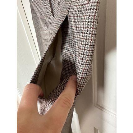 Checked High Rise Slim Wide Leg Crop Pants Brown/Grey/Navy Tones Damaged* Fabric