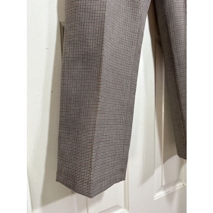 Checked High Rise Slim Wide Leg Crop Pants Brown/Grey/Navy Tones Damaged* Fabric