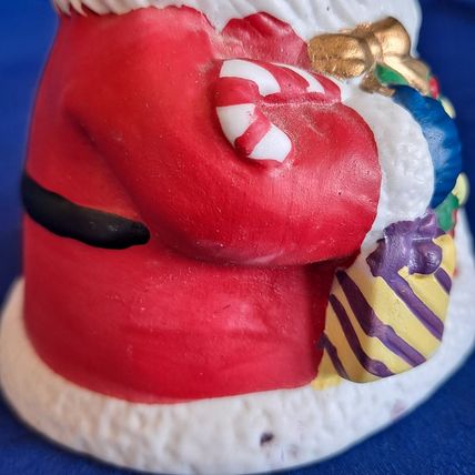 VintageChristmas SANTA CLAUS BELL Figurine Ceramic Gifts Wreat Holly Berry 6 1/8