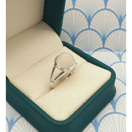 Vintage Chunky 925 Sterling Silver and Moonstone Cabochon Dome Ring