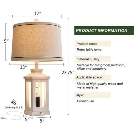 23.75" Retro Farmhouse USB C+A Ports Table Lamp Set of 2 with 3 Way Dimmable Tou
