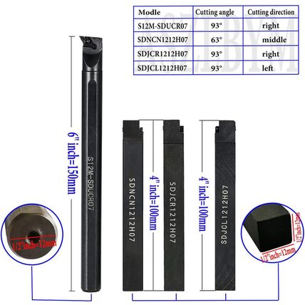 4 Piece 1/2" Mini Lathe Indexable Carbide Turning Tool Holder Bit Set with 4PCS
