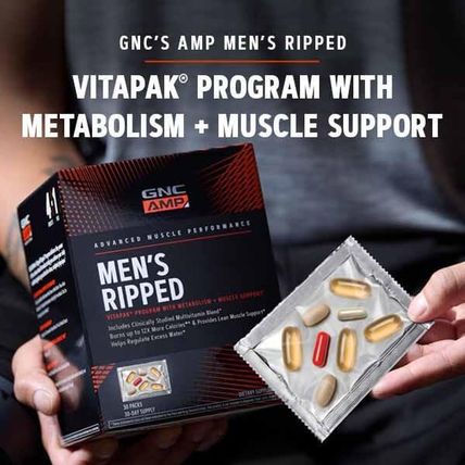 GNC AMP Men’S Ripped Vitapak Program, 4 in 1 Product Vitamin Pack, Metabolism &