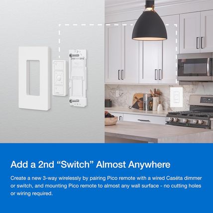 Lutron Caseta 3 Way Smart Dimmer Switch Kit, W/ Wireless 3 Way Pico Remote and B