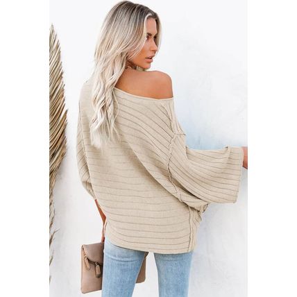 Apricot Exposed Seam Ribbed Knit Dolman Sweater