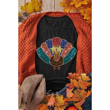 Black Glitter Turkey Graphic Thanksgiving T Shirt