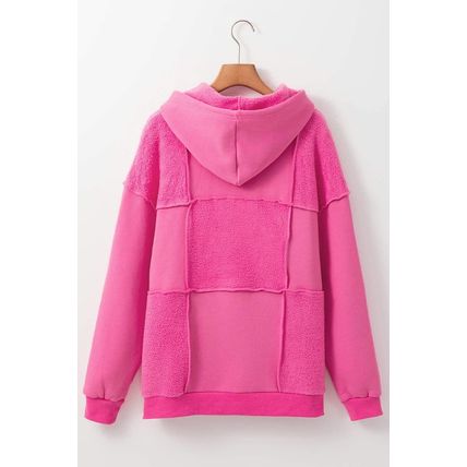 Pitaya Pink Mineral Wash Terry Patchwork Drawstring Hoodie