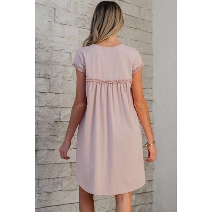 Oatmeal Frilled Trim Crew Neck Loose Fit Mini Dress