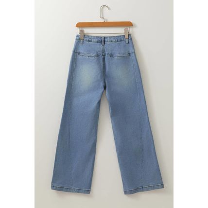 Ashleigh Blue Washed Pleated Detail Wide Leg Jeans