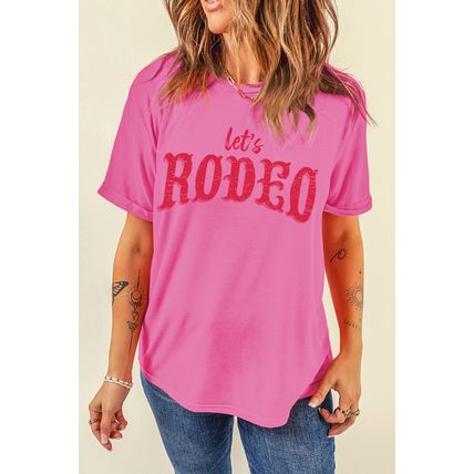 Rose Red Lets Rodeo Crew Neck Graphic Tee