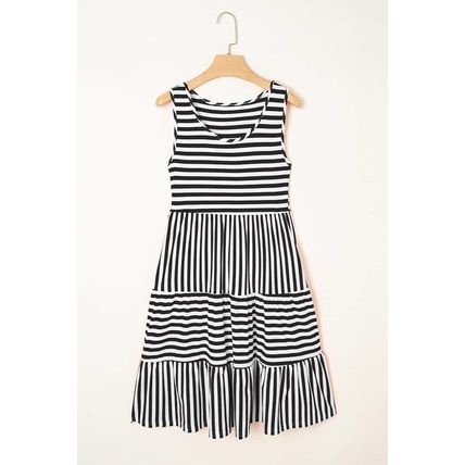 Black Stripe U Neck Sleeveless Loose Fit Mini Dress