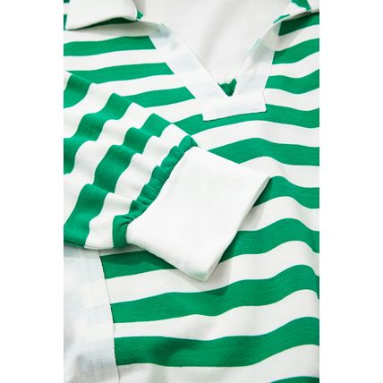 Green Stripe Colorblock Collared V Neck Cropped Knit Pullover