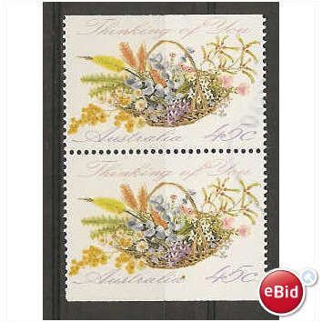 Greetings Stamp.Basket of Wild Flowers Pair.Fine Used.