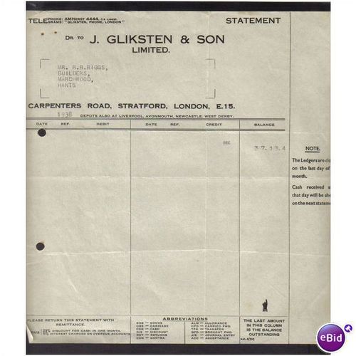 J GLIKSTEN & SON LTD, STRATFORD,LONDON,E15 , DEC1938