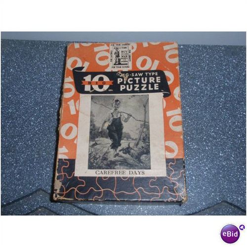 1930's Big 10 Jig-Saw Type Picture Puzzle "Carefree Days"