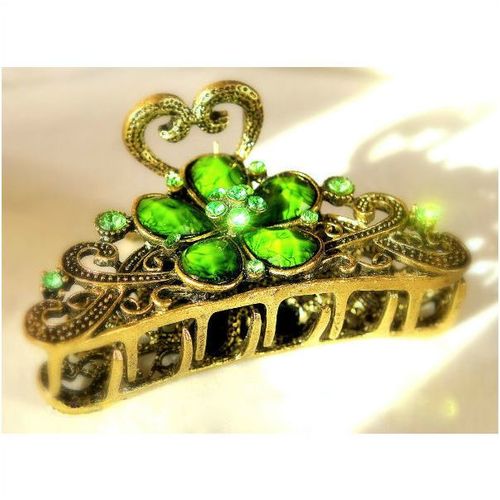 Sale Retro Fashion Green Crystal Rhinestone Hair Clip Claw Grip Jewellery 126