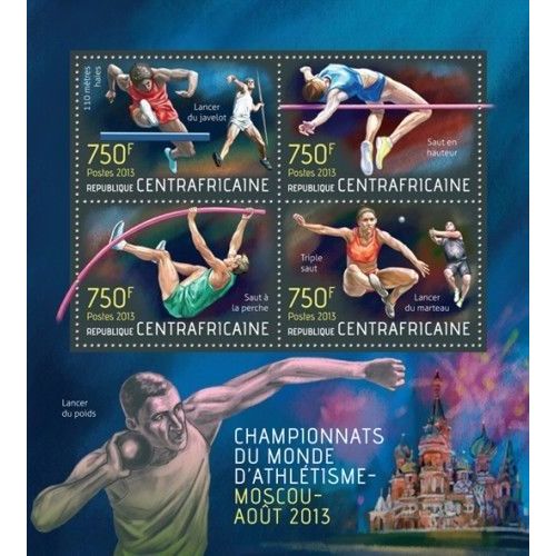 CENTRAL AFRICA 2013 SHEET MNH MOSCOW ATHLETICS CHAMPIONSHIP SPORTS 2