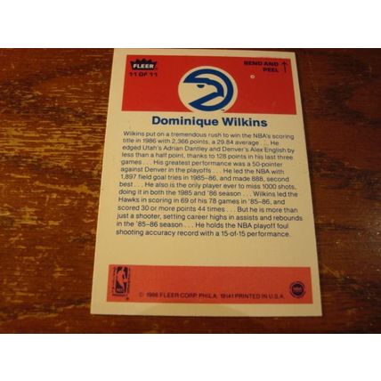 1986/87, Fleer Sticker Insert, DOMINIQUE WILKINS, HOF, Hawks #11