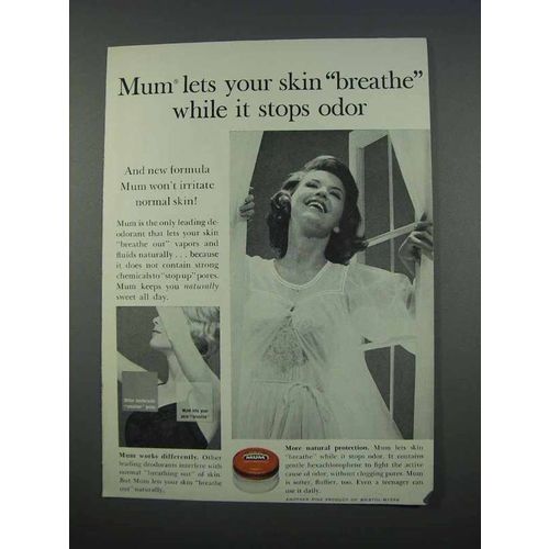 1962 Mum Deodorant Ad - Let Your Skin Breathe