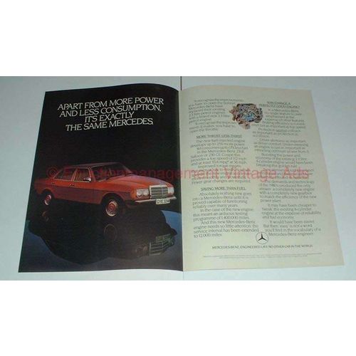 1980 2-page Mercedes 230E Saloon Car Ad - Consumption!