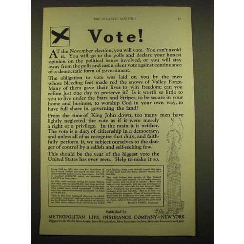 1924 Metropolitan Life Insurance Ad - Vote!