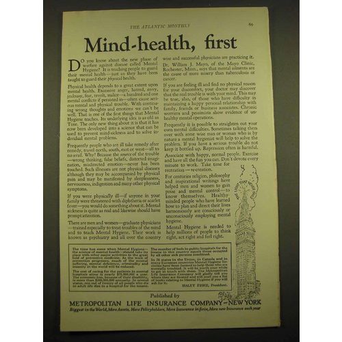 1924 Metropolitan Life Insurance Ad - Mind-health, first