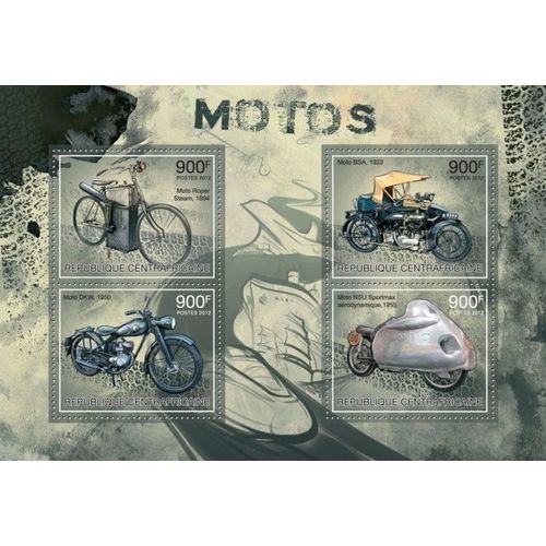 CENTRAL AFRICA 2012 SHEET MNH MOTORCYCLES MOTOS MOTORRÄDER MOTOCICLETAS