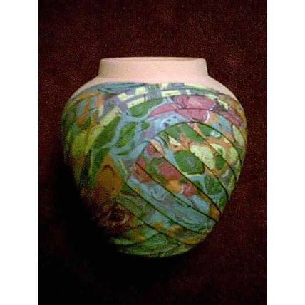 2 PRETTY FABRIC SOUTHWESTERN DECORATED PINKS CLAY CERAMIC POTS VASES