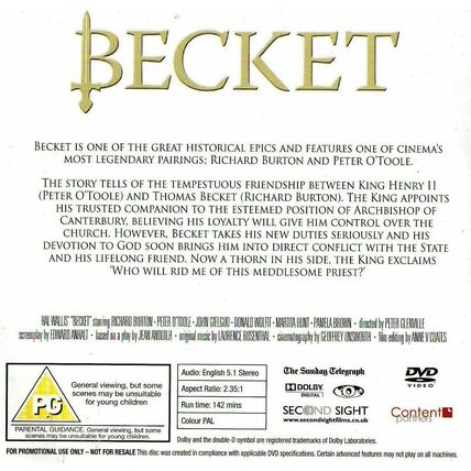 Becket DVD Promo The Sunday Telegraph Richard Burton Peter OToole