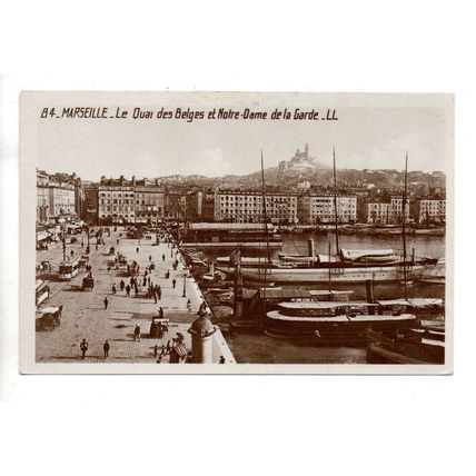 REAL PHOTO POSTCARD LE QUAI DES BELGES ET NOTRE DAM DE LA GARDE MARSEILLE(4062)