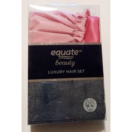 Pink Satin Shower Cap and Grey Microfiber Turban Luxury Hair Set