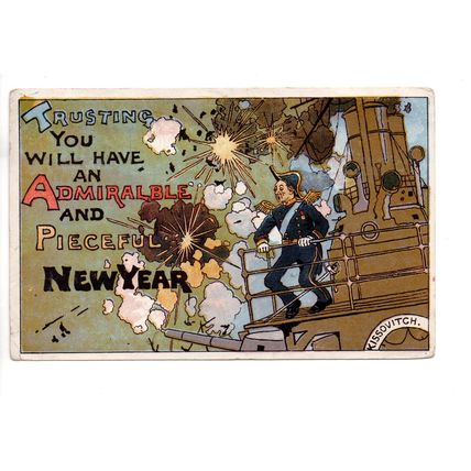 NICE EARLY COMIC NEW YEAR POSTCARD NAVAL THEME "ADMIRAL TIME" POSTED 1907 (4178)