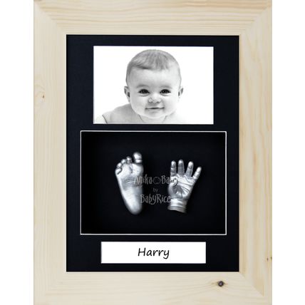 New Baby Casting Kit Gift Portrait Silver Hand Foot Cast Natural Pine 3D Frame