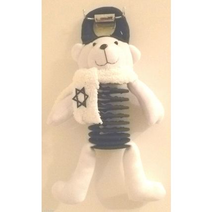 "CHANUKAH PLUSH BEAR DOOR HANGER SPRINGY SLINKY BODY & WHITE SCARF JEWISH STAR"