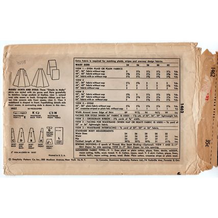 Simplicity 1462 Lady's skirt and stole vintage sewing pattern