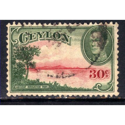 Ceylon 1938 - 49 KGV1 30ct Carmine & Green Wmk Upright used SG 393b ( G616 )