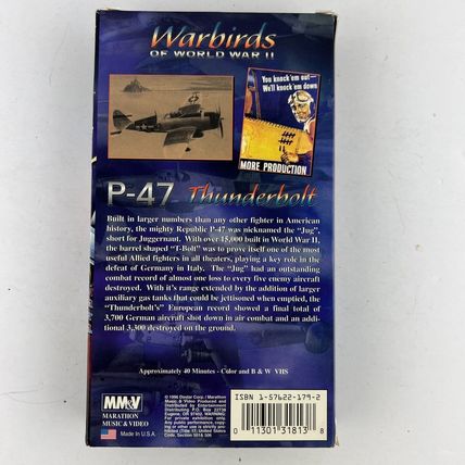 Warbirds of World War II P-47 Thunderbolt VHS Video Tape
