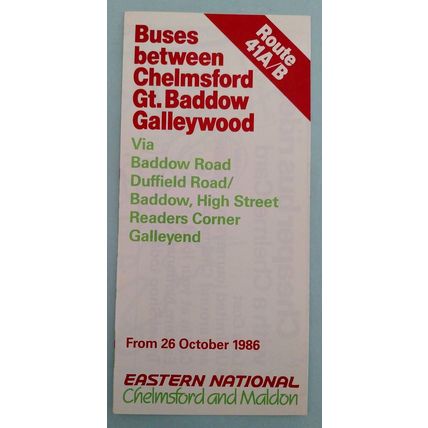 Bus timetable 1986 Chelmsford to Gallleywood