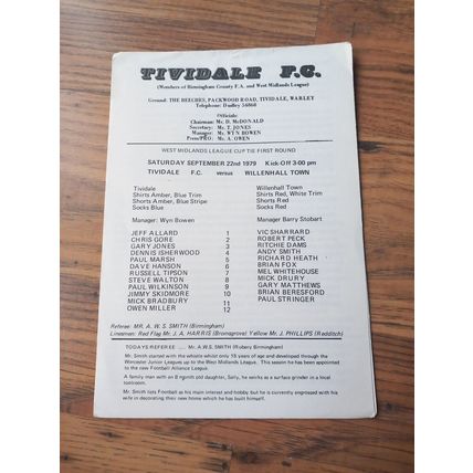 1979/80 Tividale vs Willenhall Town - West Midlands League Cup * FREE P&P *
