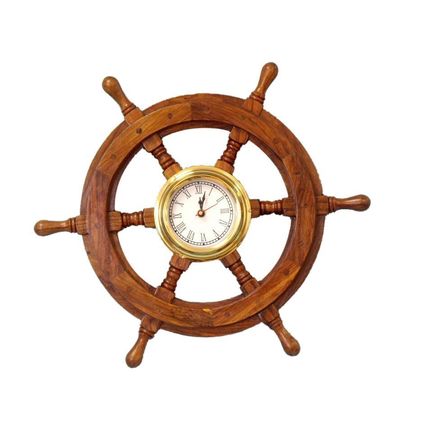 Deluxe Class Wood And Brass Ship Wheel Clock 18""