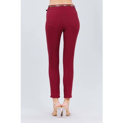 Belted Textured Long Pants
