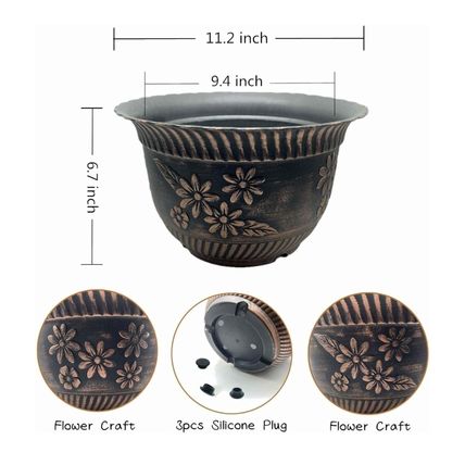 Pack of 3 Plastic Plant 11.2" Pots Indoor/Outdoor with Drainage Holes Flower New