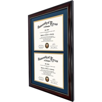 Graduationmall 14X20 Double Diploma Frame, Display 8.5X11 Certificate with Navy