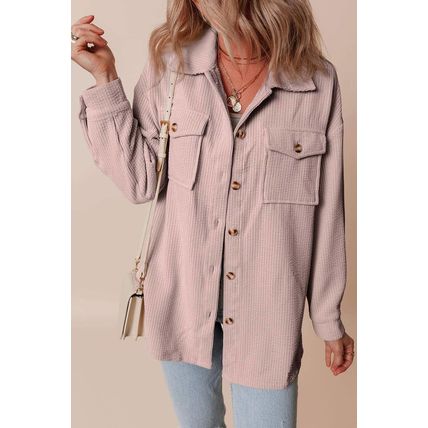 Light Pink Corduroy Flap Pocket Button Up Shacket