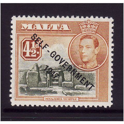 MALTA 1948 SG241 4 1/2d OLIVE GREEN & YELLOW BROWN U/M MINT #1