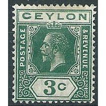 Ceylon 1919 SG302 3c Blue-Green Mounted Mint . ..